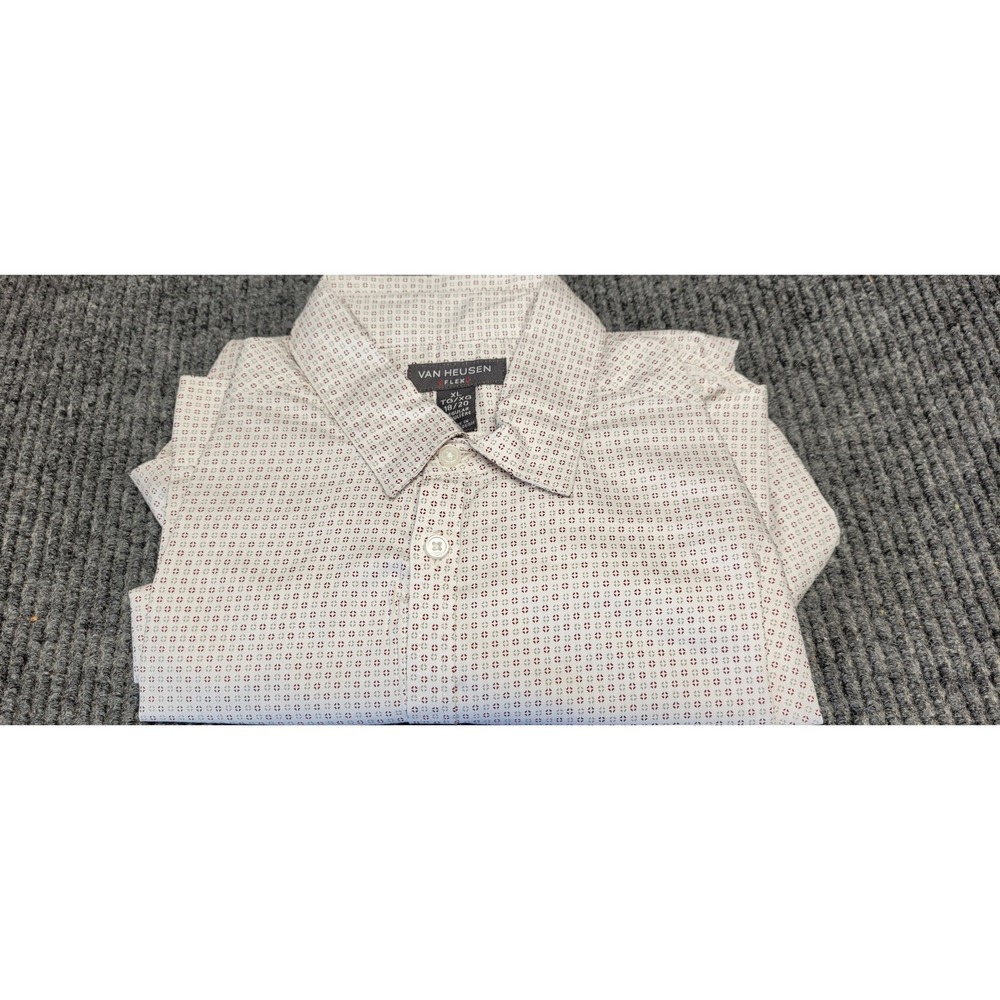 Van Heusen Flex Boys Dress Shirt‎ XL 18/20 White Red Geometric Long Sleeve NEW